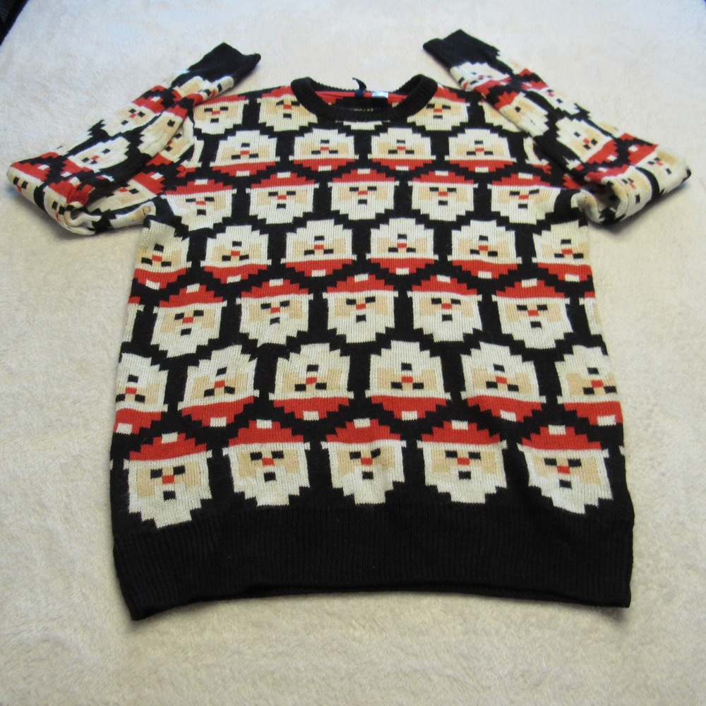 Divided H&M Santa Claus Sweater Mens M Black Pixel Holiday Knit